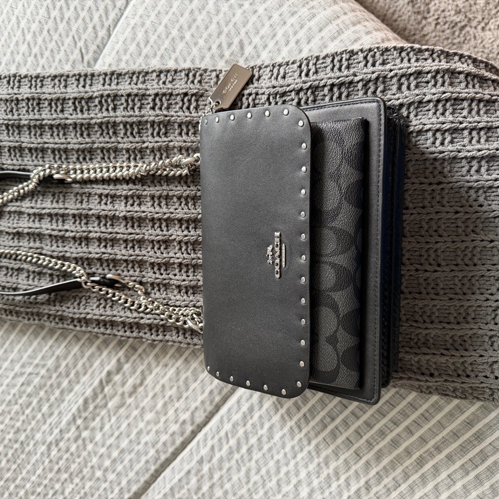 Coach Black and Charcoal Signature Crossbody Wallet